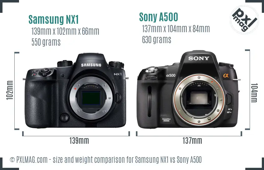 Samsung NX1 vs Sony A500 size comparison