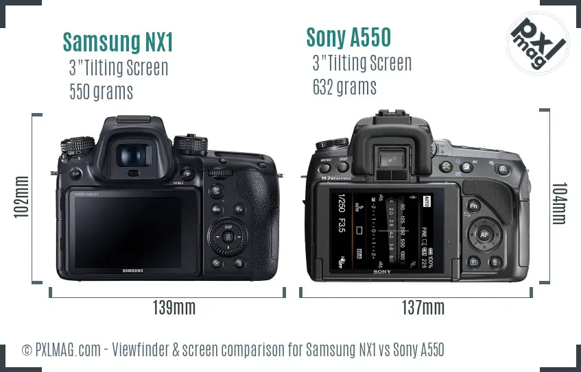 Samsung NX1 vs Sony A550 Screen and Viewfinder comparison