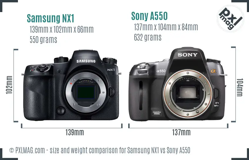 Samsung NX1 vs Sony A550 size comparison