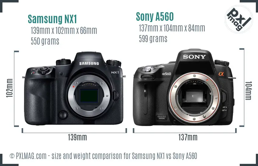 Samsung NX1 vs Sony A560 size comparison