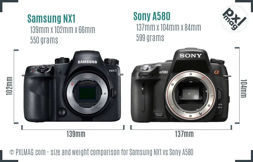 Samsung NX1 vs Sony A580 size comparison