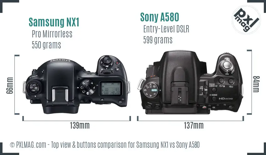 Samsung NX1 vs Sony A580 top view buttons comparison