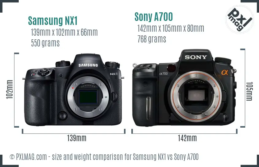 Samsung NX1 vs Sony A700 size comparison