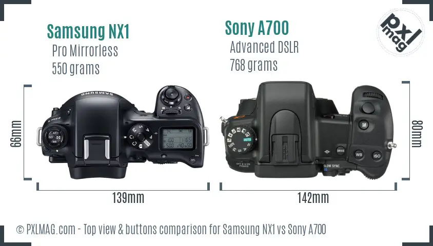 Samsung NX1 vs Sony A700 top view buttons comparison