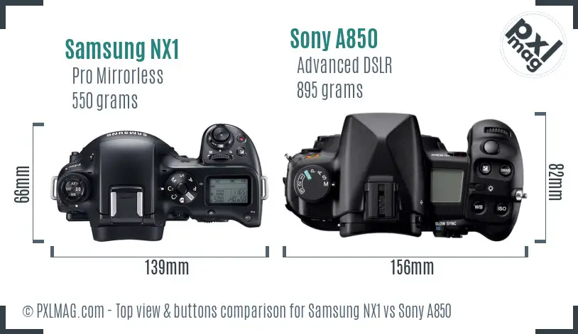 Samsung NX1 vs Sony A850 top view buttons comparison