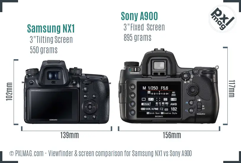 Samsung NX1 vs Sony A900 Screen and Viewfinder comparison