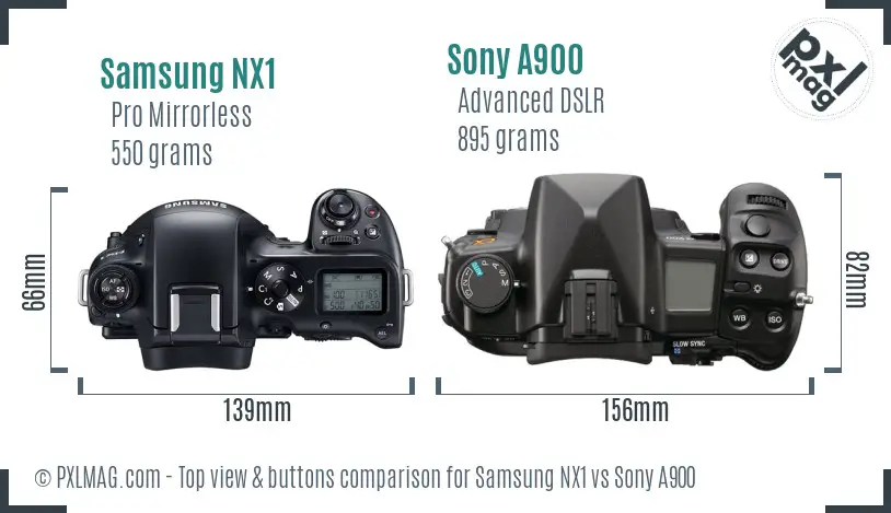 Samsung NX1 vs Sony A900 top view buttons comparison