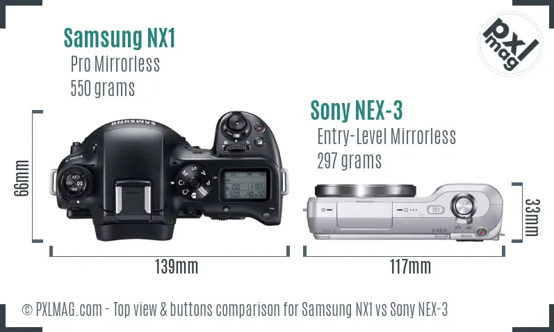 Samsung NX1 vs Sony NEX-3 top view buttons comparison