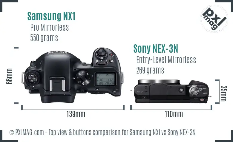 Samsung NX1 vs Sony NEX-3N top view buttons comparison