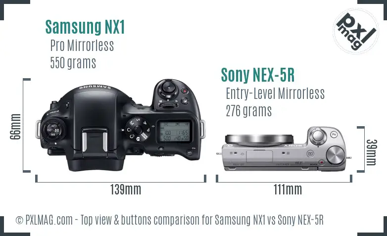 Samsung NX1 vs Sony NEX-5R top view buttons comparison