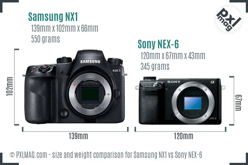 Samsung NX1 vs Sony NEX-6 size comparison