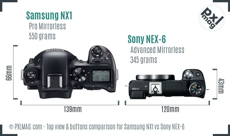 Samsung NX1 vs Sony NEX-6 top view buttons comparison