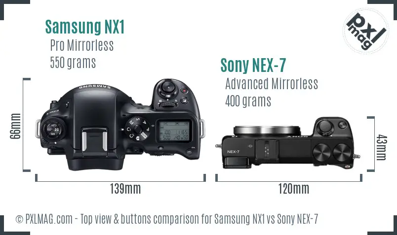 Samsung NX1 vs Sony NEX-7 top view buttons comparison