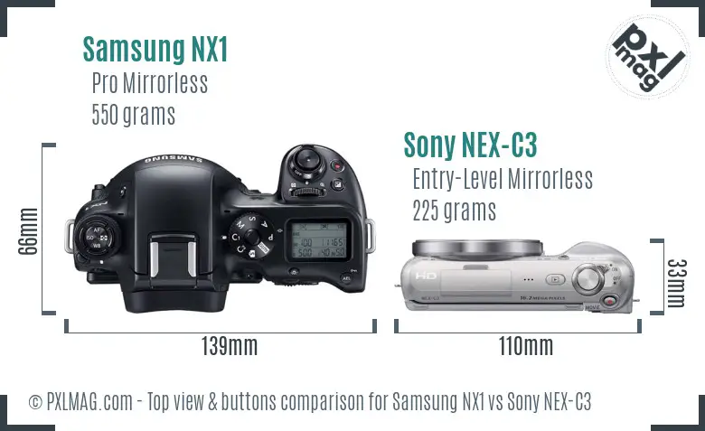 Samsung NX1 vs Sony NEX-C3 top view buttons comparison