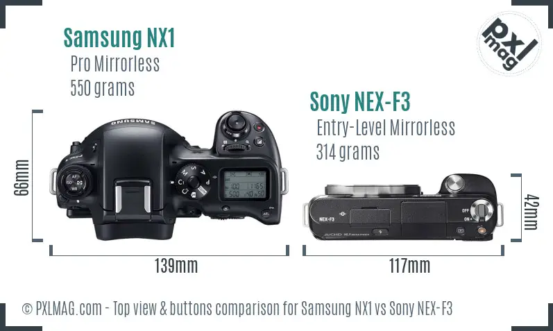 Samsung NX1 vs Sony NEX-F3 top view buttons comparison