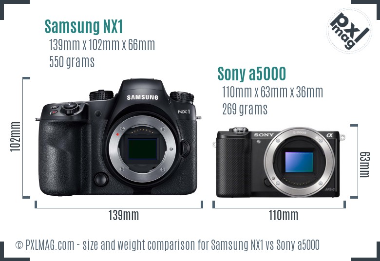 Samsung NX1 vs Sony a5000 size comparison