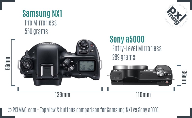Samsung NX1 vs Sony a5000 top view buttons comparison