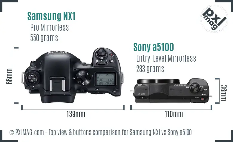Samsung NX1 vs Sony a5100 top view buttons comparison