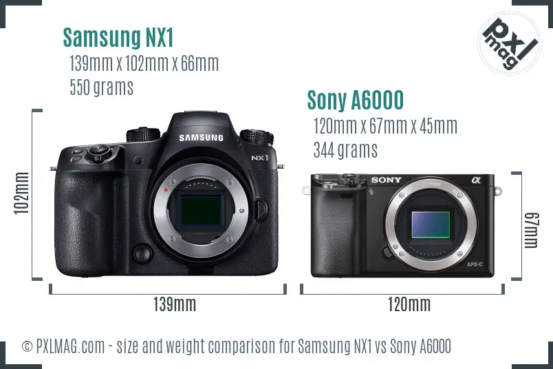 Samsung NX1 vs Sony A6000 size comparison