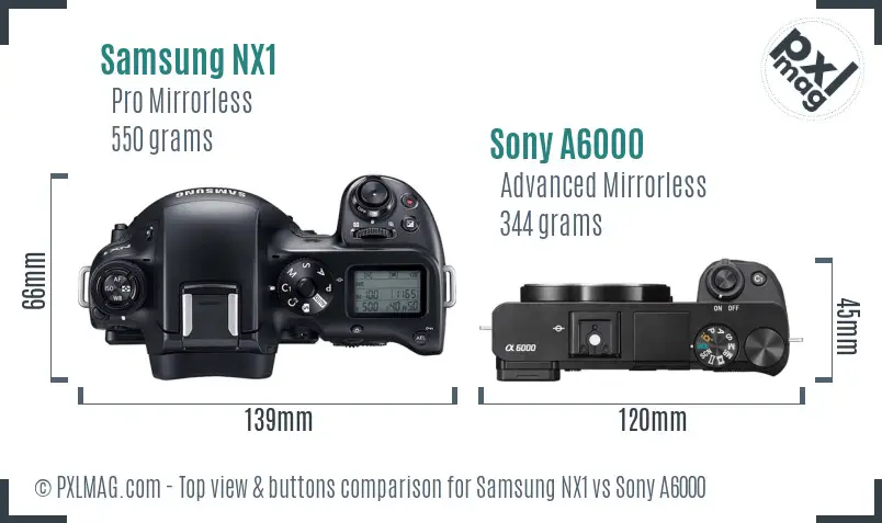Samsung NX1 vs Sony A6000 top view buttons comparison