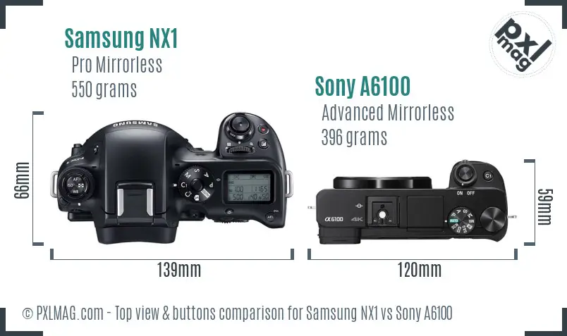 Samsung NX1 vs Sony A6100 top view buttons comparison