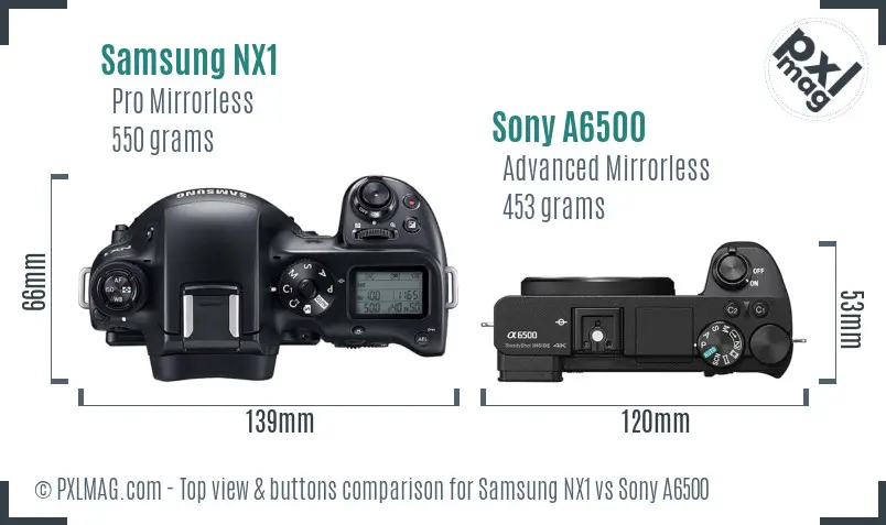 Samsung NX1 vs Sony A6500 top view buttons comparison