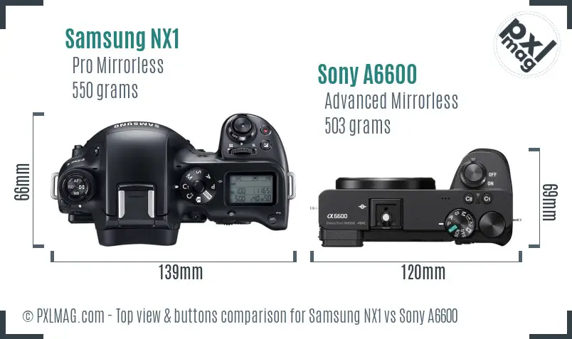 Samsung NX1 vs Sony A6600 top view buttons comparison