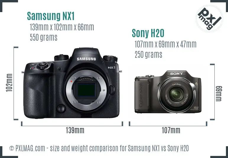 Samsung NX1 vs Sony H20 size comparison