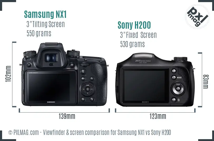 Samsung NX1 vs Sony H200 Screen and Viewfinder comparison