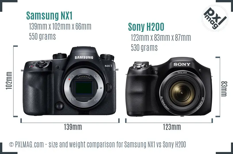 Samsung NX1 vs Sony H200 size comparison