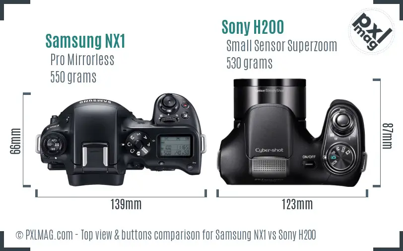 Samsung NX1 vs Sony H200 top view buttons comparison