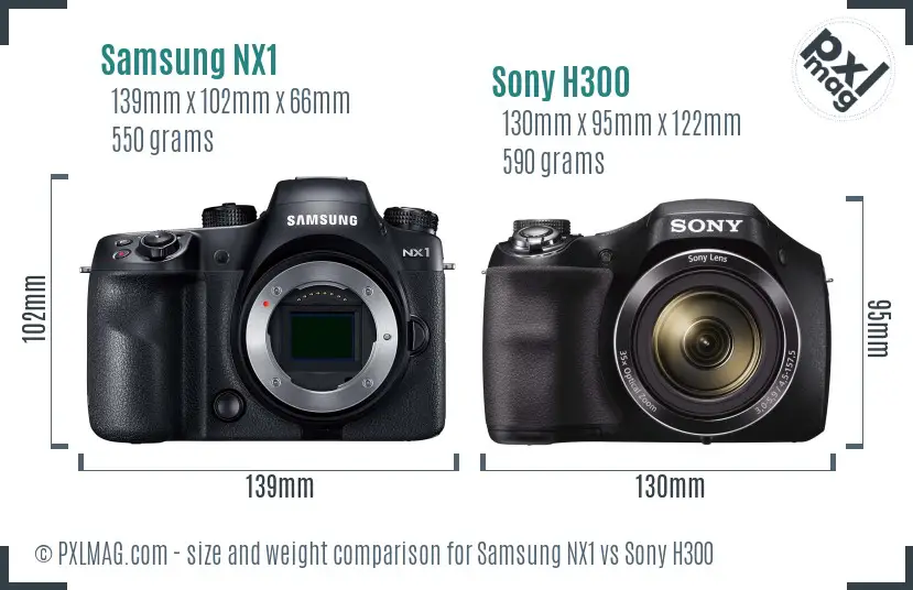 Samsung NX1 vs Sony H300 size comparison