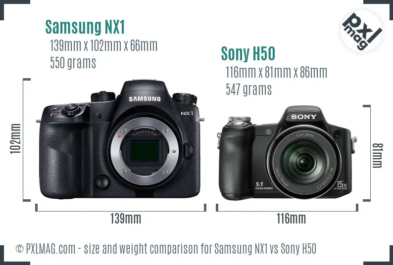 Samsung NX1 vs Sony H50 size comparison