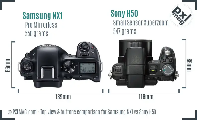 Samsung NX1 vs Sony H50 top view buttons comparison