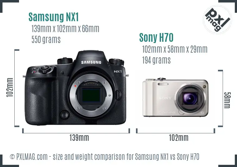 Samsung NX1 vs Sony H70 size comparison