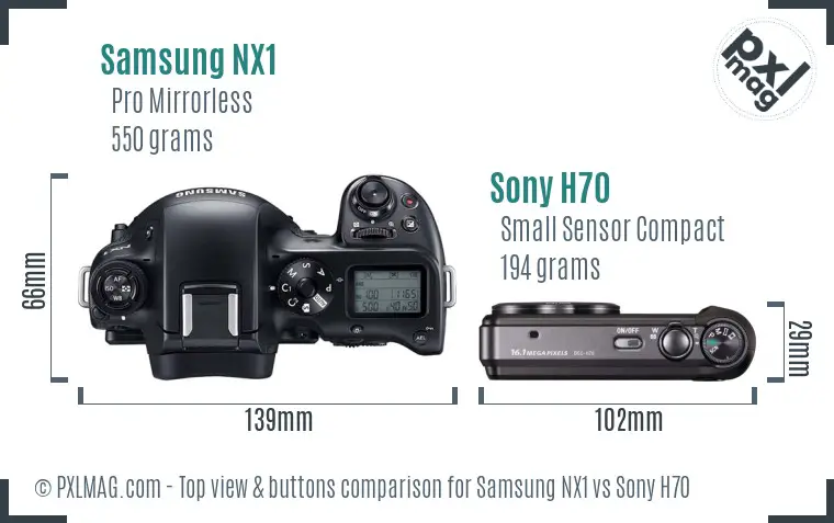 Samsung NX1 vs Sony H70 top view buttons comparison