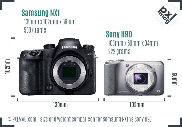 Samsung NX1 vs Sony H90 size comparison