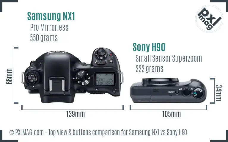 Samsung NX1 vs Sony H90 top view buttons comparison