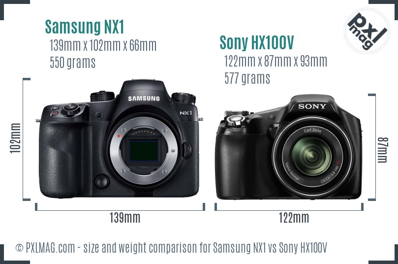 Samsung NX1 vs Sony HX100V size comparison