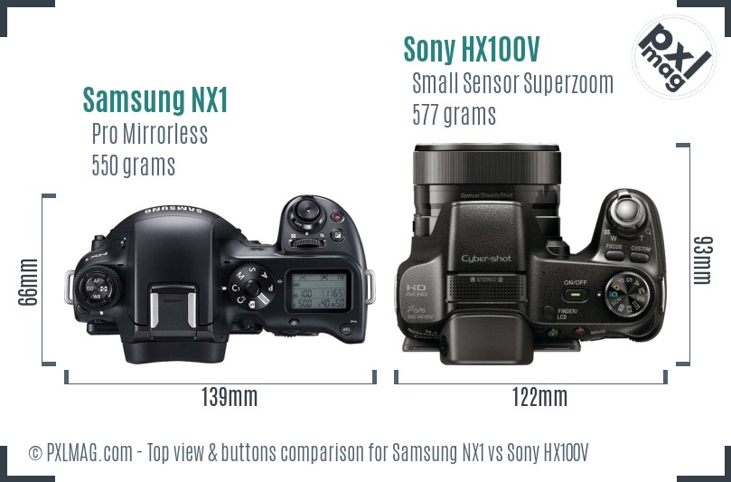 Samsung NX1 vs Sony HX100V top view buttons comparison