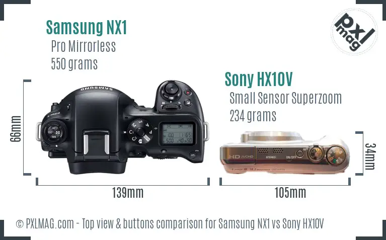 Samsung NX1 vs Sony HX10V top view buttons comparison Samsung NX1 vs Sony HX10V top view buttons comparison