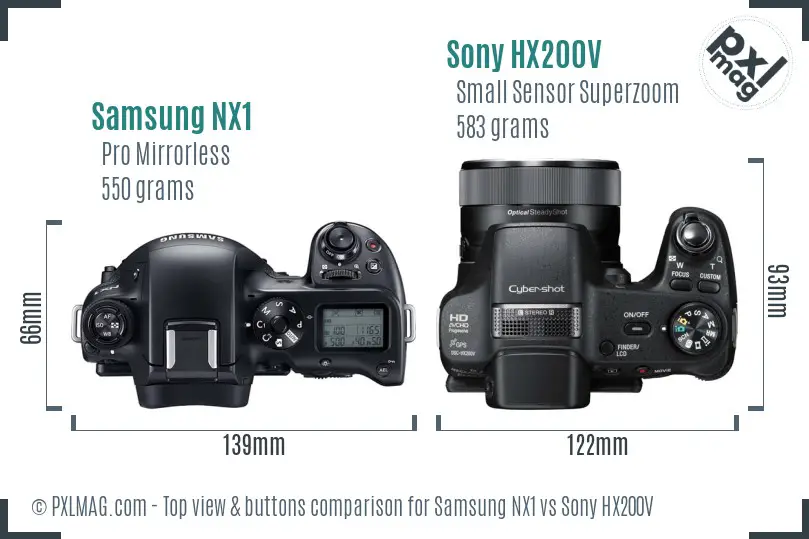 Samsung NX1 vs Sony HX200V top view buttons comparison