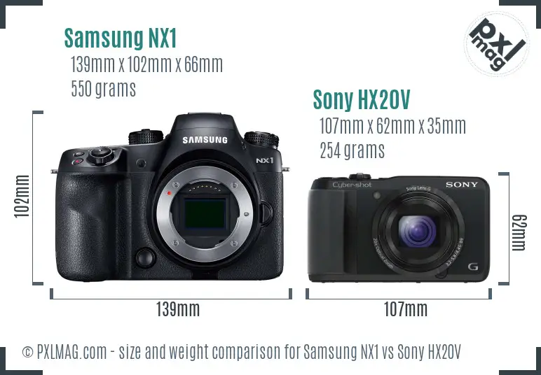 Samsung NX1 vs Sony HX20V size comparison