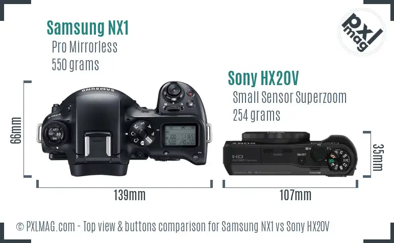 Samsung NX1 vs Sony HX20V top view buttons comparison