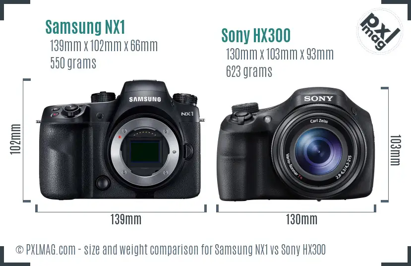 Samsung NX1 vs Sony HX300 size comparison