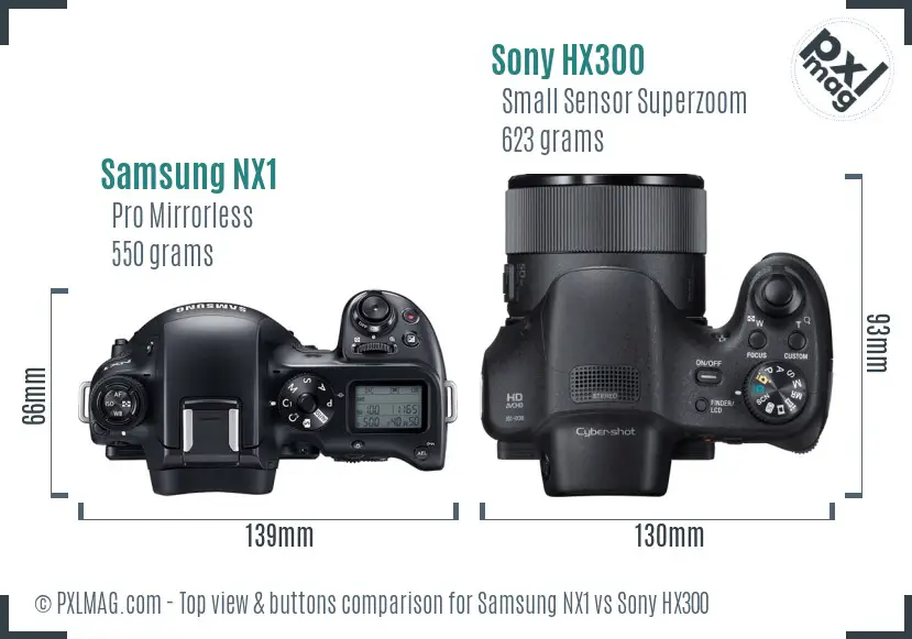 Samsung NX1 vs Sony HX300 top view buttons comparison