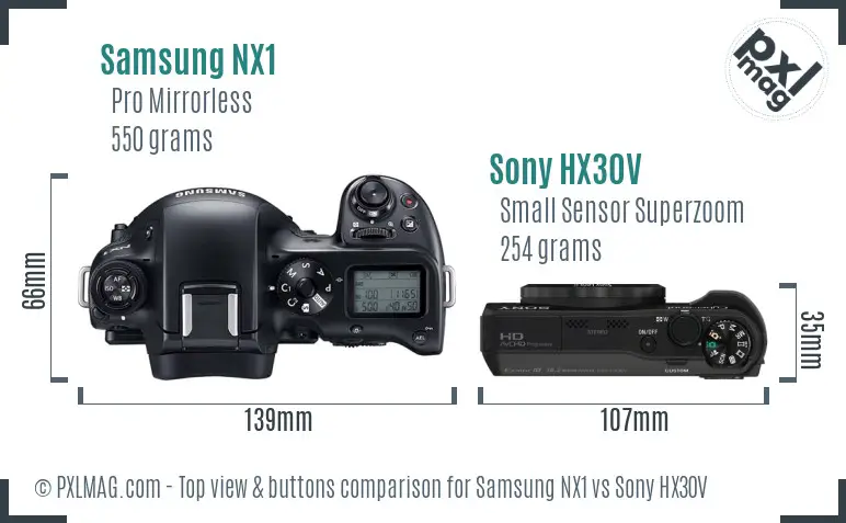 Samsung NX1 vs Sony HX30V top view buttons comparison