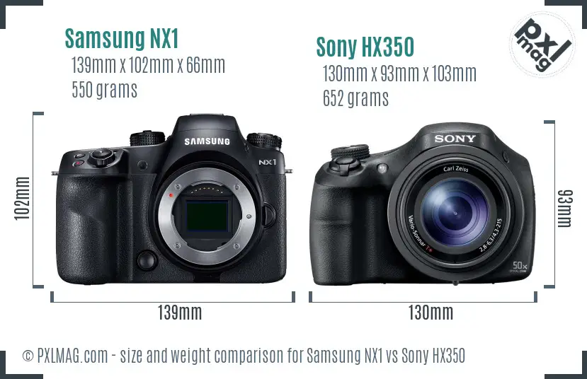 Samsung NX1 vs Sony HX350 size comparison