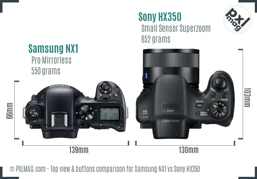 Samsung NX1 vs Sony HX350 top view buttons comparison