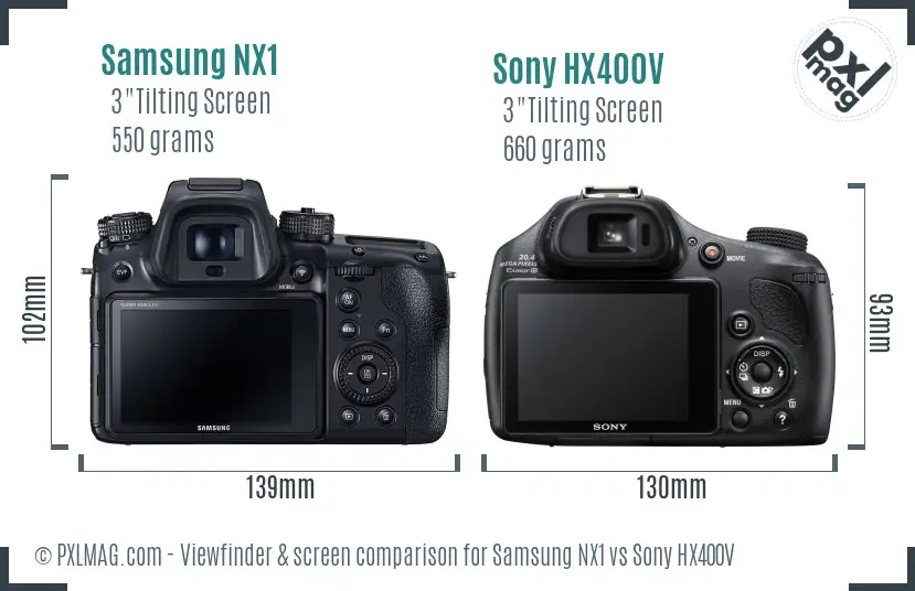 Samsung NX1 vs Sony HX400V Screen and Viewfinder comparison